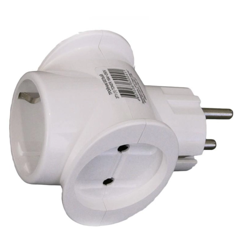 Тройник в розетку 3T-1 / 16A-250V (Евро) / Белый