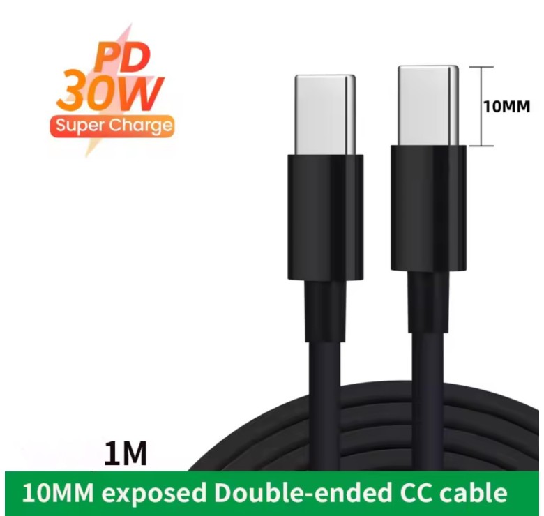Кабель для захищених смартфонів (PD 30W) Type-C - Type-C 10mm. 1метр \ Чорний