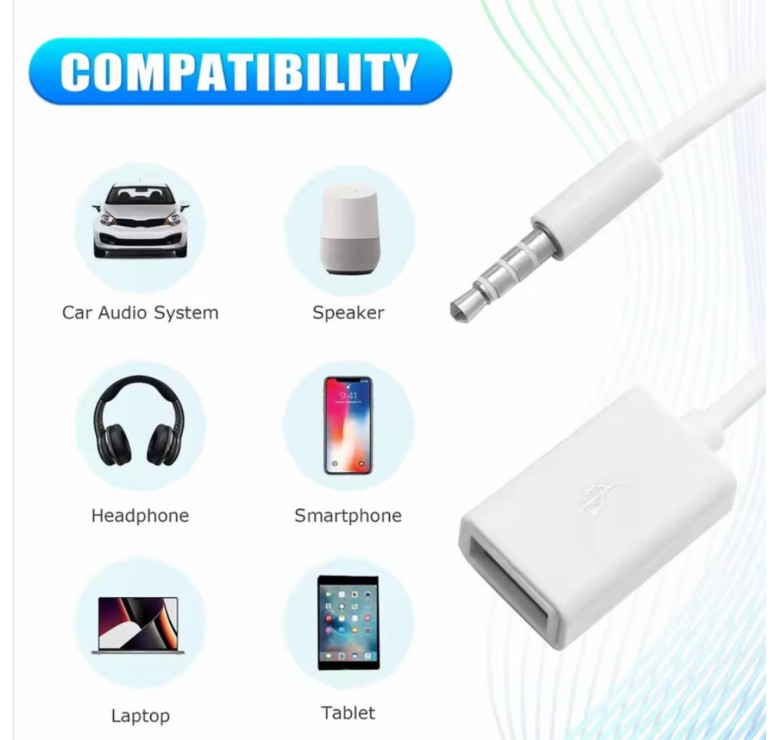 Переходник в машину AUX USB / Белый