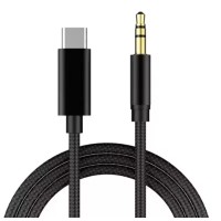 Перехідник кабель з Type - c на AUX аудіо 3.5 mm / Нейлон / 1 метр /  Чорний