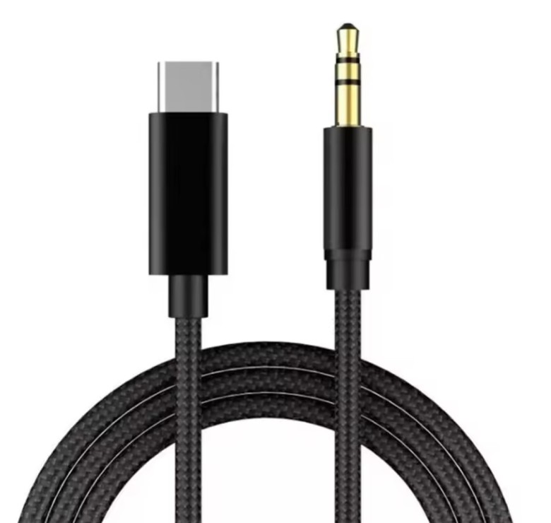 Перехідник кабель з Type - c на AUX аудіо 3.5 mm / Нейлон / 1 метр / Чорний