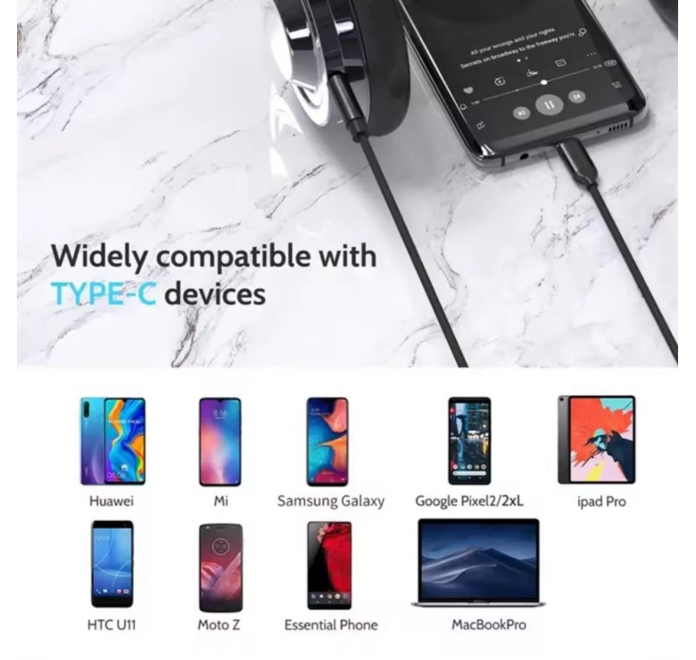 Перехідник кабель з Type - c на AUX аудіо 3.5 mm / Нейлон / 1 метр / Чорний