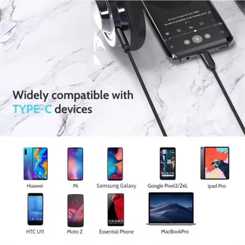 Кабель-переходник Type-C на AUX 3.5 мм (1 метр, Нейлон) Черный