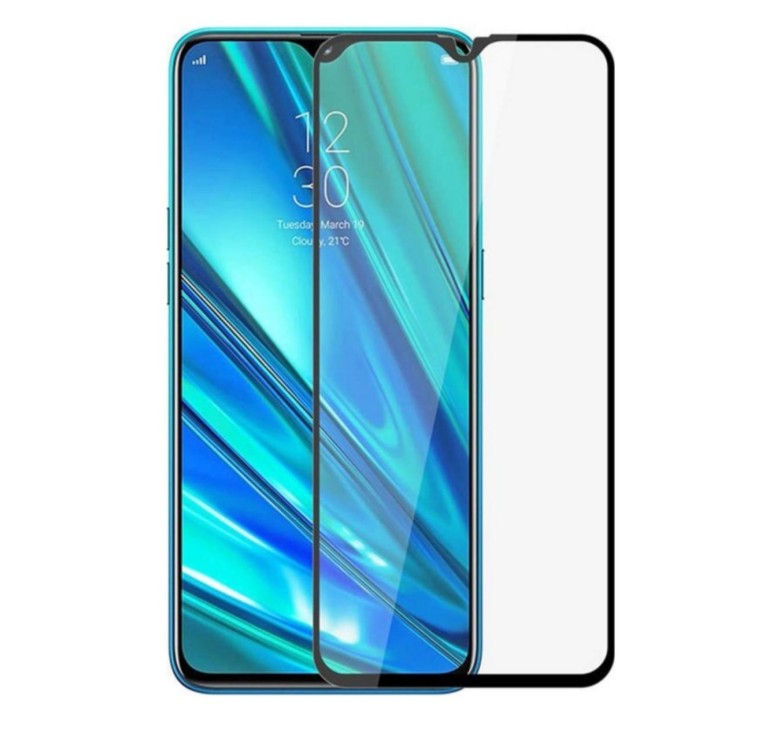 Закаленное защитное стекло на Oppo A12 / Черная рамка