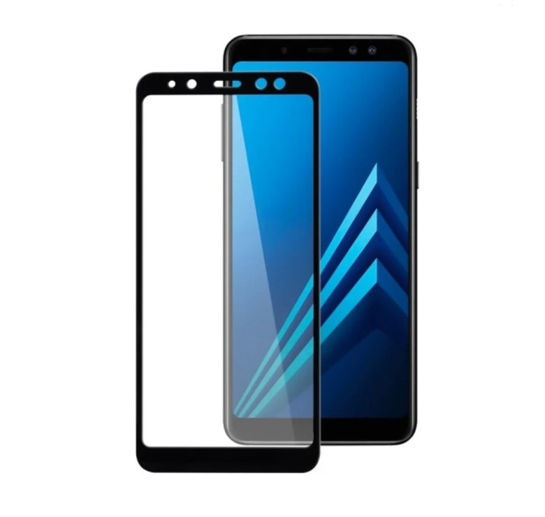 Загартоване захисне скло на Samsung A8 2018 / Чорна рамка