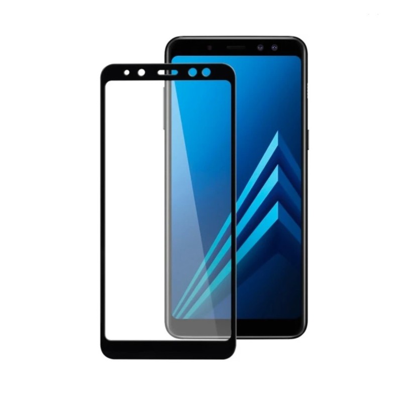 Закаленное защитное стекло на Samsung A8 2018 / Черная рамка