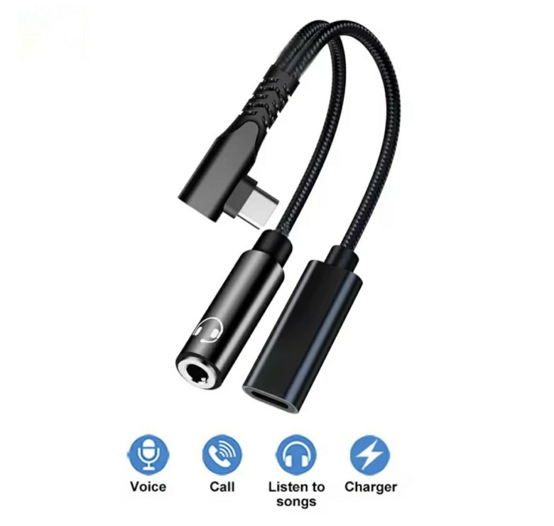 Переходник 2в1 Type-C - AUX 3.5 mm + Type-C для Ipad Air (2024), Ipad Pro (2024) \ Быстрая зарядка \ Черный