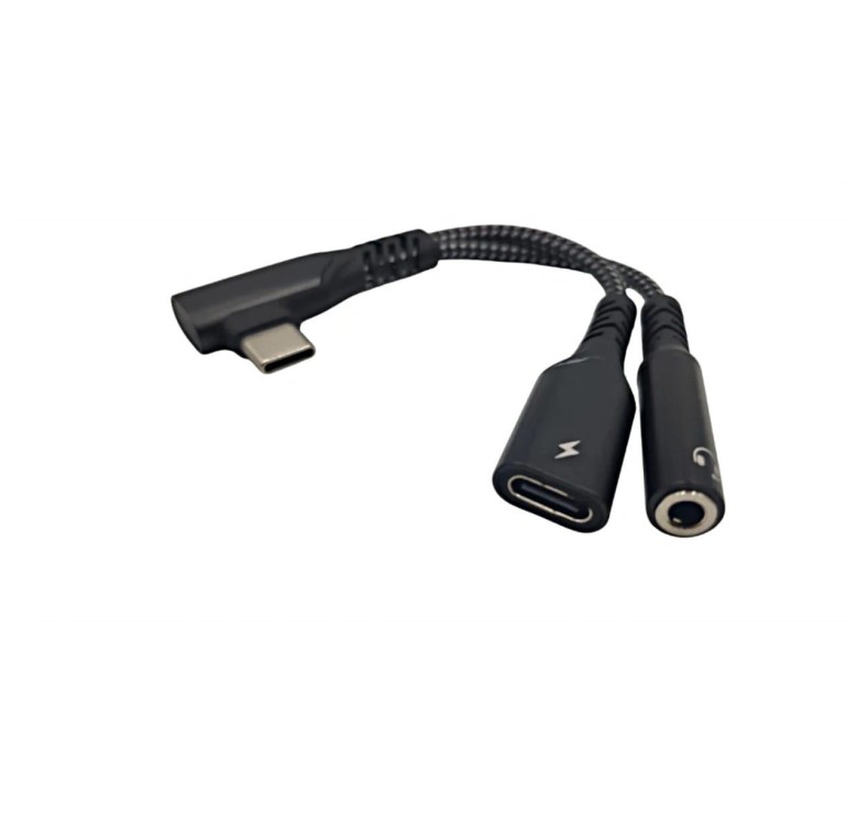 Переходник кутовой 2в1 Type-C - AUX 3.5 mm + Type-C для Ipad Air (2024), Ipad Pro (2024) \ Быстрая зарядка