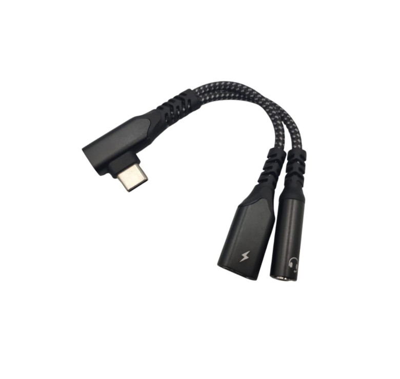 Переходник кутовой 2в1 Type-C - AUX 3.5 mm + Type-C для Ipad Air (2024), Ipad Pro (2024) \ Быстрая зарядка
