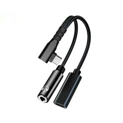 Переходник кутовой 2в1 Type-C - AUX 3.5 mm + Type-C для смартфонов Samsung \ Быстрая зарядка \ Черный