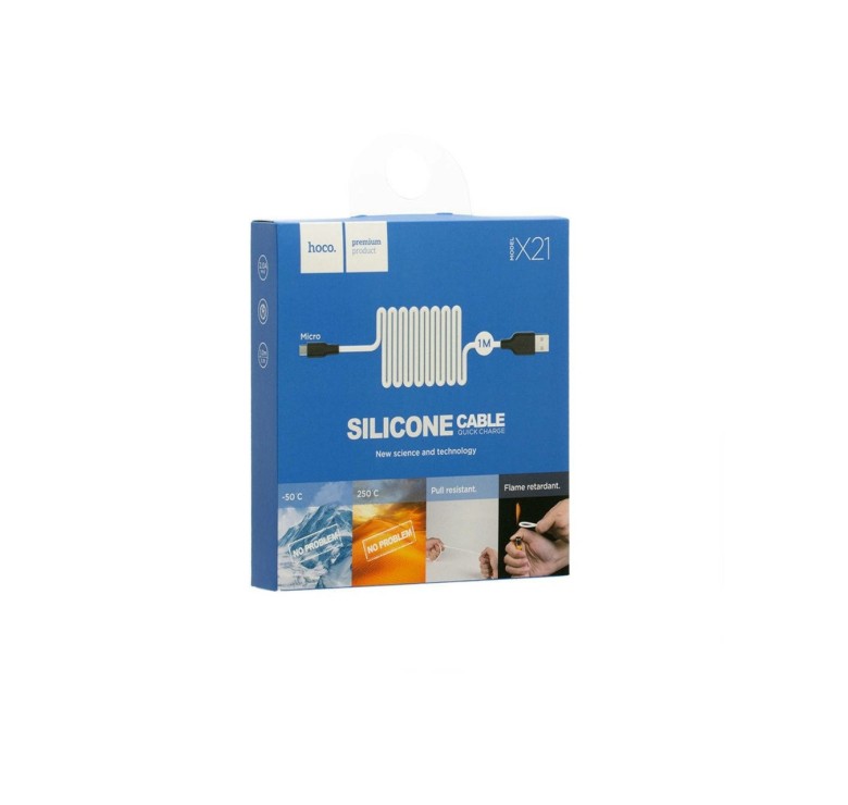 ﻿Кабель USB Hoco X21 Silicone Micro \ 1 метр \ Білий