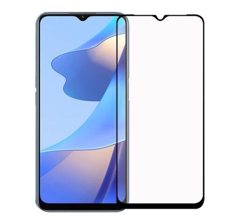 Защитное стекло на Oppo A16, А16S / Черная рамка