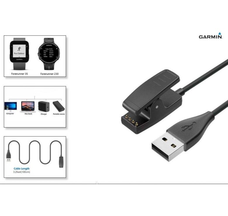 USB кабель для зарядки Garmin Forerunner 235/735XT/630/645/230. / 1м. / Черный