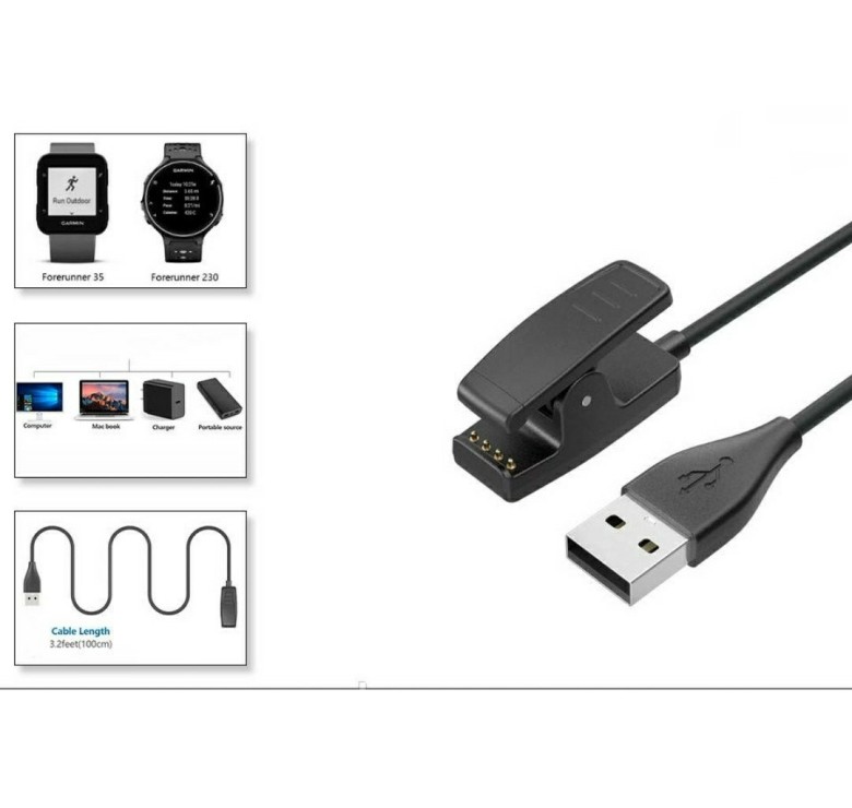 USB кабель для заряджання Garmin Forerunner 235/735XT/630/645/230, 1м, чорний