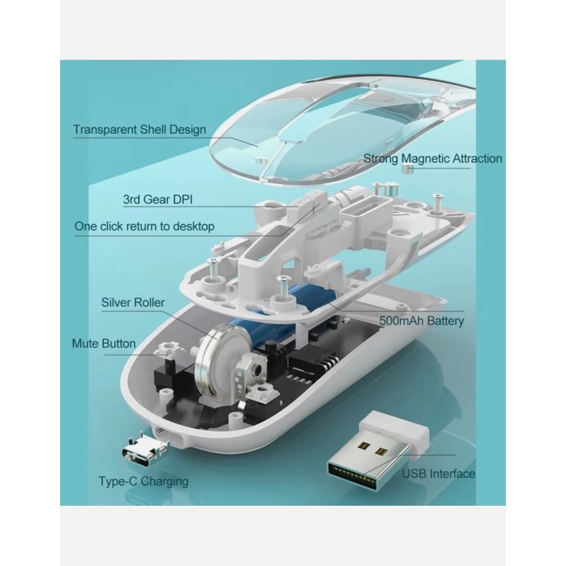 Бездротова акумуляторна комп'ютерна мишка L113 \ 2.4GHz \ Чорно-прозора