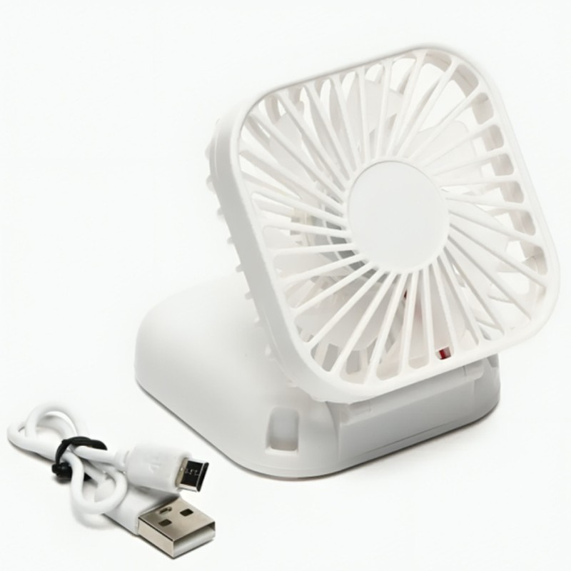 Міні вентилятор акумуляторний, складаний зі шнурком на шию \ Білий