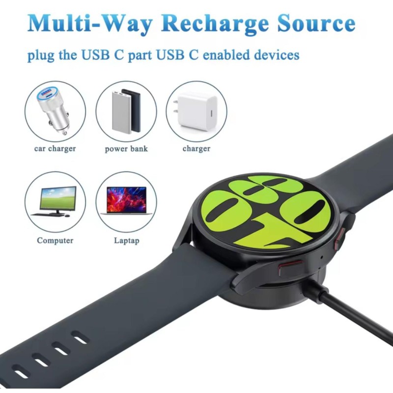 Бездротовий зарядний пристрій для Samsung Galaxy Watch 6, 6 Classic, 5, 5 Pro, 4, 3, Active 1/2 | Type-C, 50 см