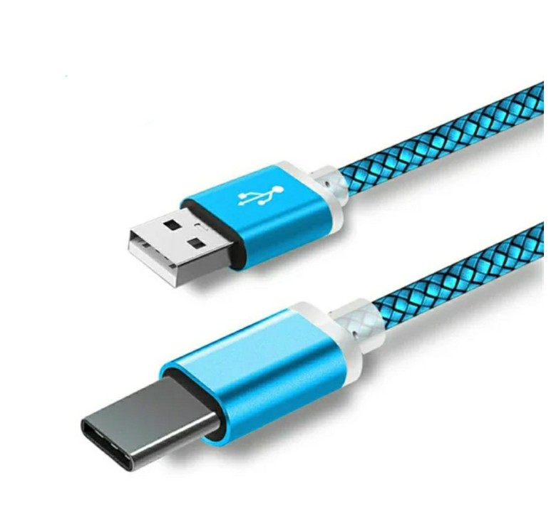 Кабель Type-C (9 мм.) – USB для защищенных смартфонов 1 метр / Голубой