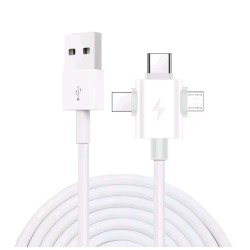 Кабель 3в1 USB - Type-c, Lightning, Micro для швидкої зарядки смартфонів \1,3 метра\ Білий