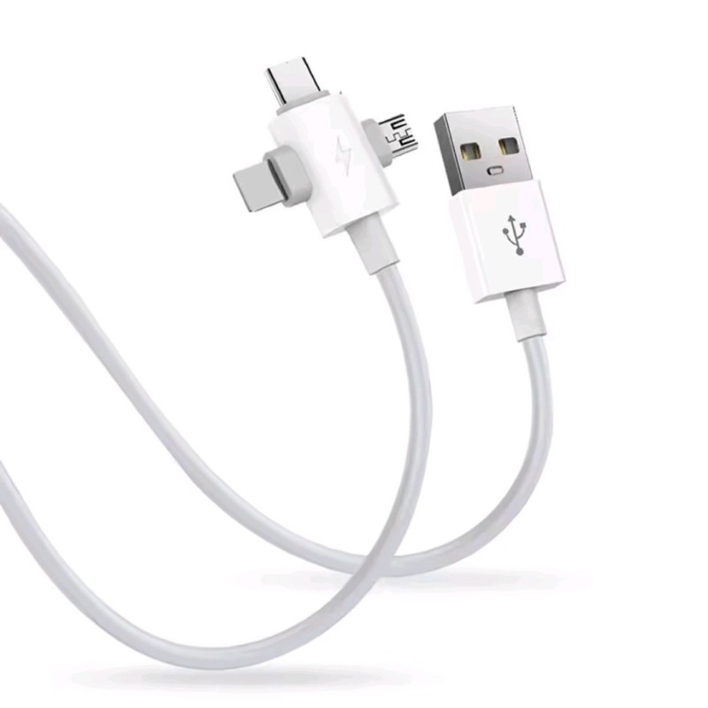 Кабель 3в1 USB - Type-c, Lightning, Micro для швидкої зарядки смартфонів \1,3 метра\ Білий