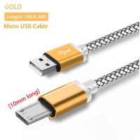 Micro USB кабель з подовженим конектором 9 мм, усилений золотий