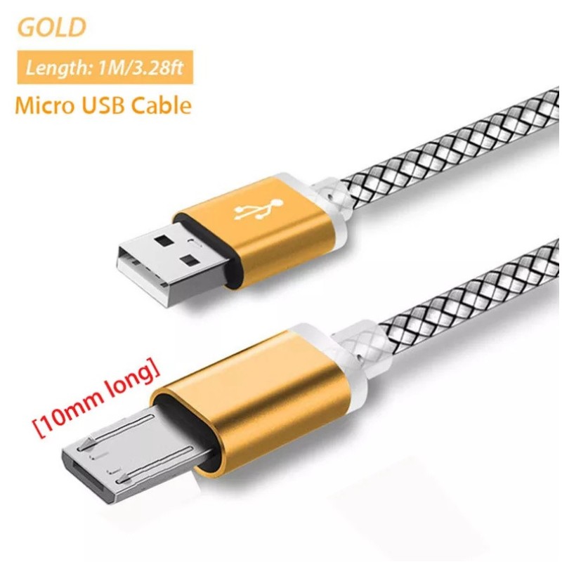 Micro USB кабель з подовженим конектором 9 мм, підсилення золотий