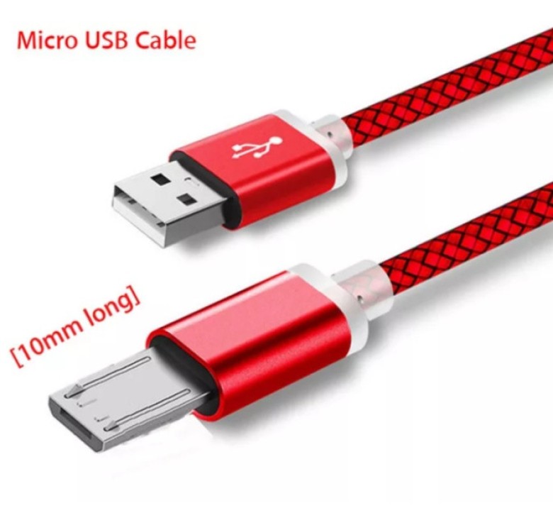 Micro USB кабель з довжиною конектором 9 мм, підсилення Червоний