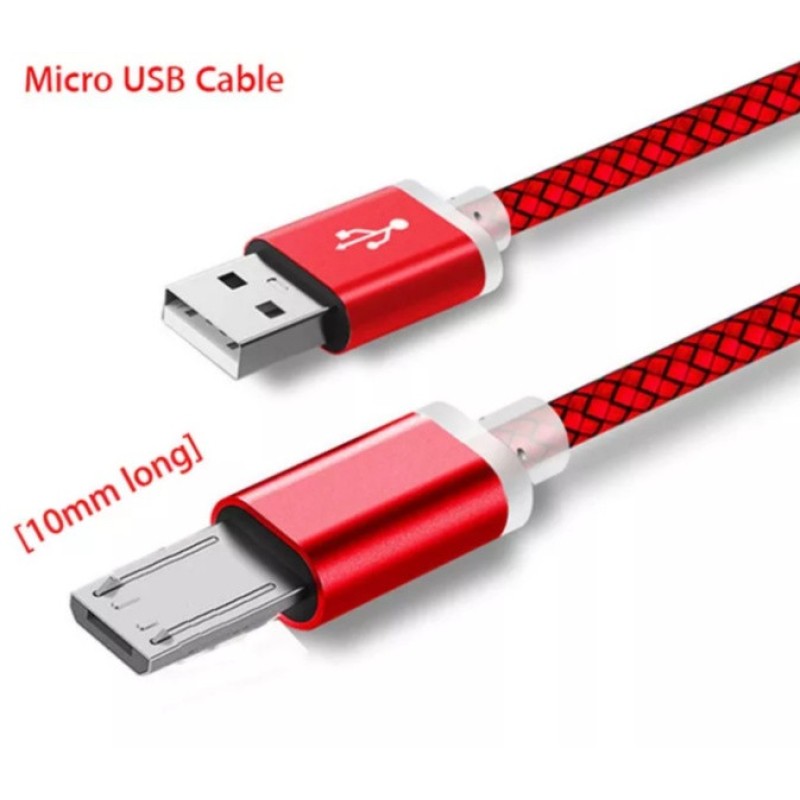 Micro USB кабель з довжиною конектором 9 мм, підсилення Червоний