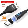 Магнітний круглий кабель USB Type C TOPK для швидкої зарядки Чорний