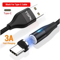 Магнітний круглий кабель USB Type C TOPK для швидкої зарядки Чорний