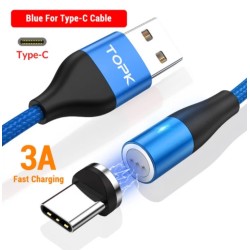Магнітний круглий кабель USB Type-C TOPK для швидкої зарядки Синій