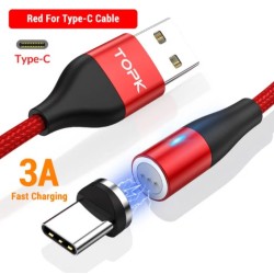 Магнітний круглий кабель USB Type-C TOPK для швидкої зарядки Червоний