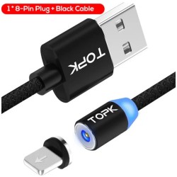 Магнітний USB кабель TOPK (Lightning) для Iphone Чорний 2 метри