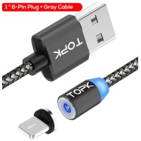 Магнітний USB кабель TOPK (Lightning) для Iphone Сірий 2 метра