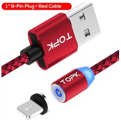 Магнітний USB кабель TOPK (Lightning) для Iphone Червоний 2 метри
