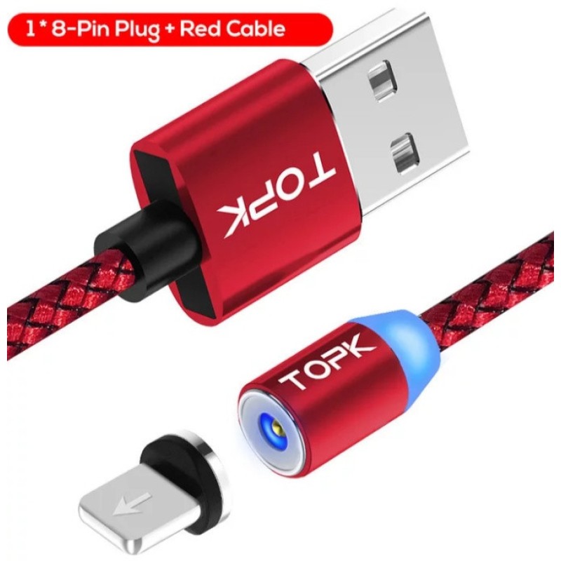 Магнітний USB кабель TOPK (Lightning) для Iphone Червоний 2 метри