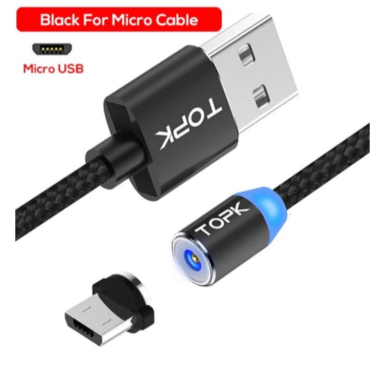 Магнітний Micro USB кабель TOPK Чорний 2 метра