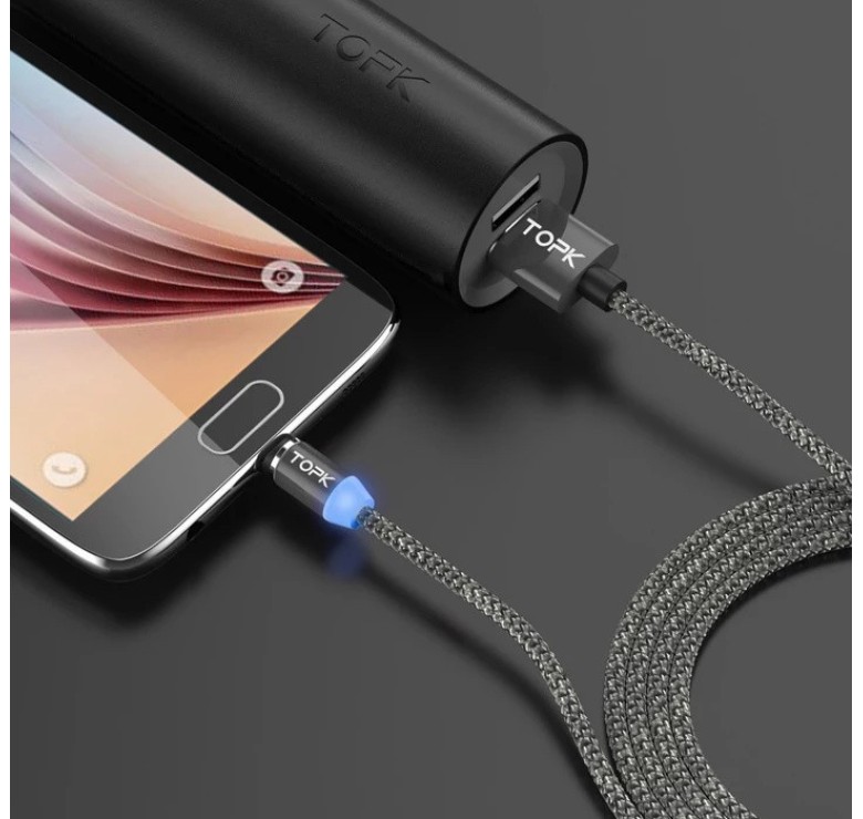 Магнітний Micro USB кабель TOPK Сірий 2 метри