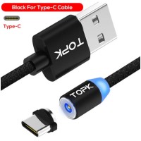 Магнітний Type C USB кабель TOPK Чорний 2 метра