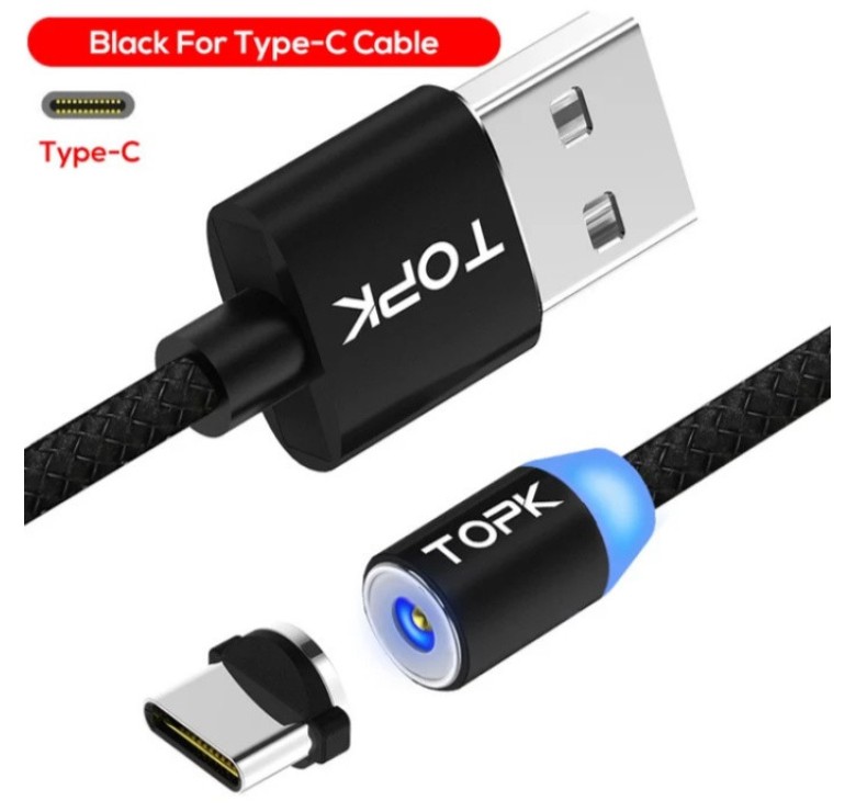 Магнітний Type C USB кабель TOPK Чорний 2 метра