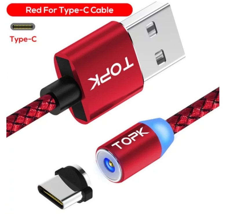 Магнітний Type C USB кабель TOPK Червоний 2 метра