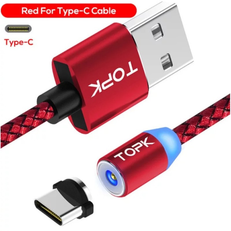 Магнітний Type C USB кабель TOPK Червоний 2 метри
