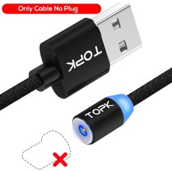 Магнітний USB кабель TOPK без конектора Чорний 2 метри