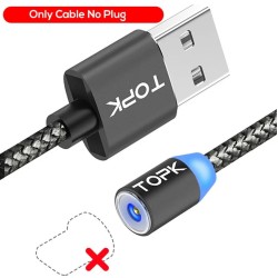 Магнітний USB кабель TOPK без конектора Сірий 2 метри