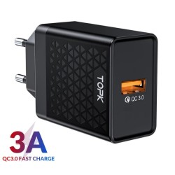 Оригінальний зарядний блок живлення TOPK швидка зарядка Quick Charge 3.0 Чорний