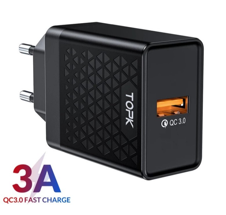 Оригінальний зарядний блок живлення TOPK швидка зарядка Quick Charge 3.0 Чорний