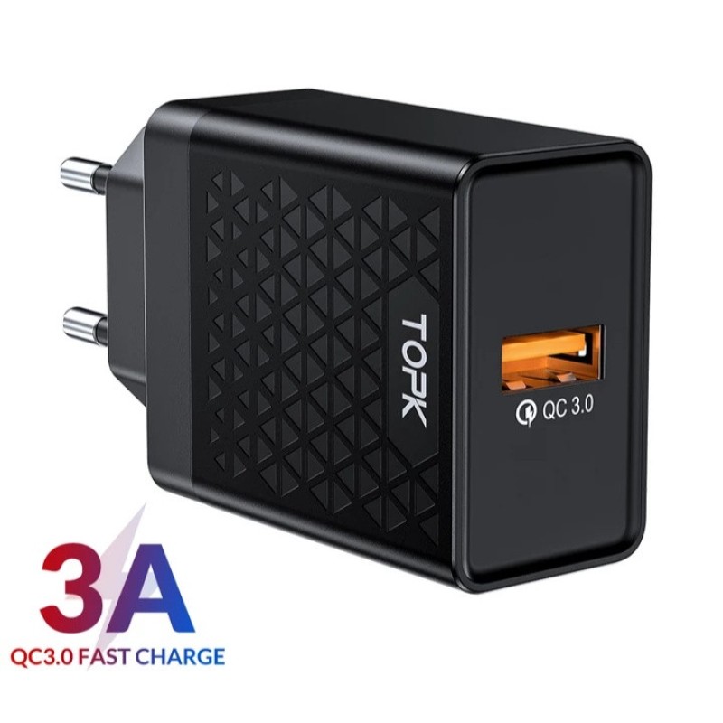 Оригінальний зарядний блок живлення TOPK швидка зарядка Quick Charge 3.0 Чорний