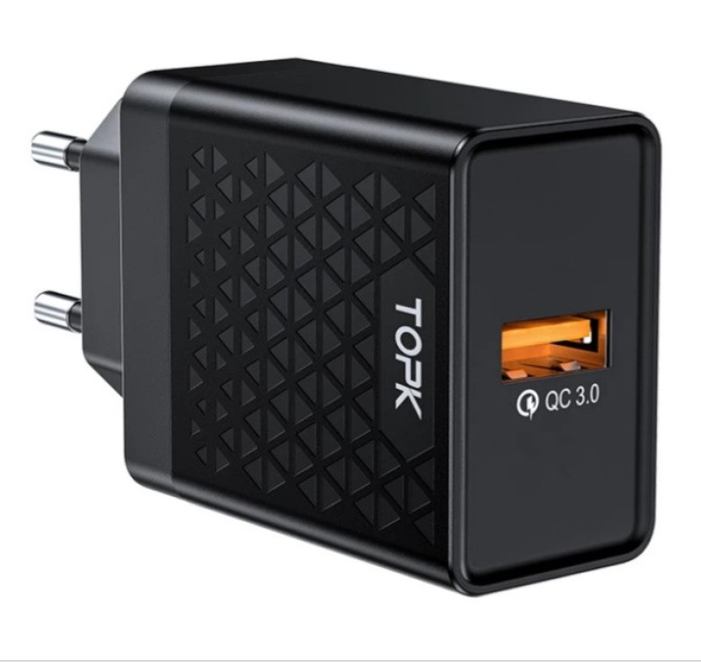 Оригінальний зарядний блок живлення TOPK швидка зарядка Quick Charge 3.0 Чорний