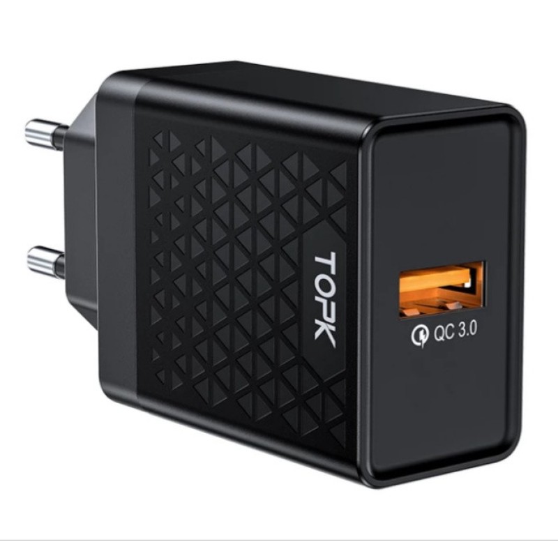 Оригінальний зарядний блок живлення TOPK швидка зарядка Quick Charge 3.0 Чорний