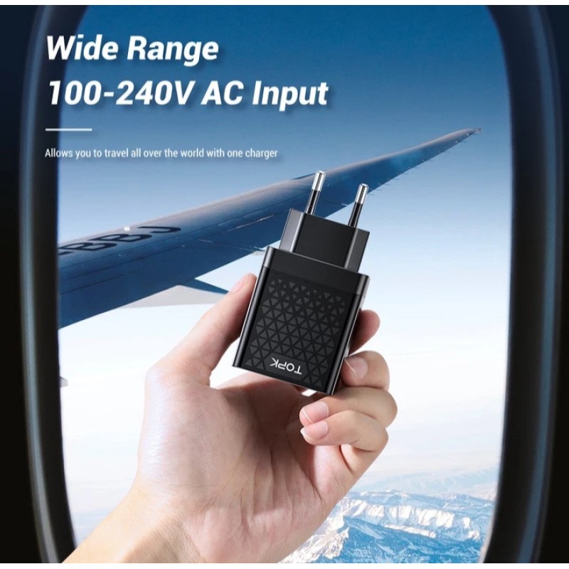 Оригінальний зарядний блок живлення TOPK швидка зарядка Quick Charge 3.0 Чорний